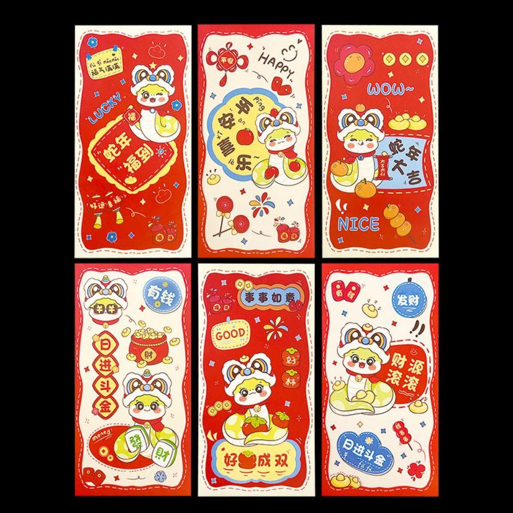 6PCS Chinese 2026 New Year Red Envelope Blessing Best Wishes Snake Pattern Money Envelope Money Bags HongBao Lucky Money Pockets