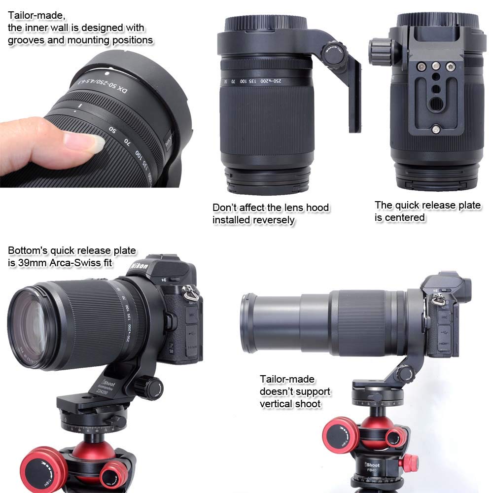 iShoot Camera Tripod Mount Tripod Mount Lens Support Lens Bracket Tripod Compatible with Nikon Z VR DX Tripod Ball Head Clamp Ring, Ring, Collar,