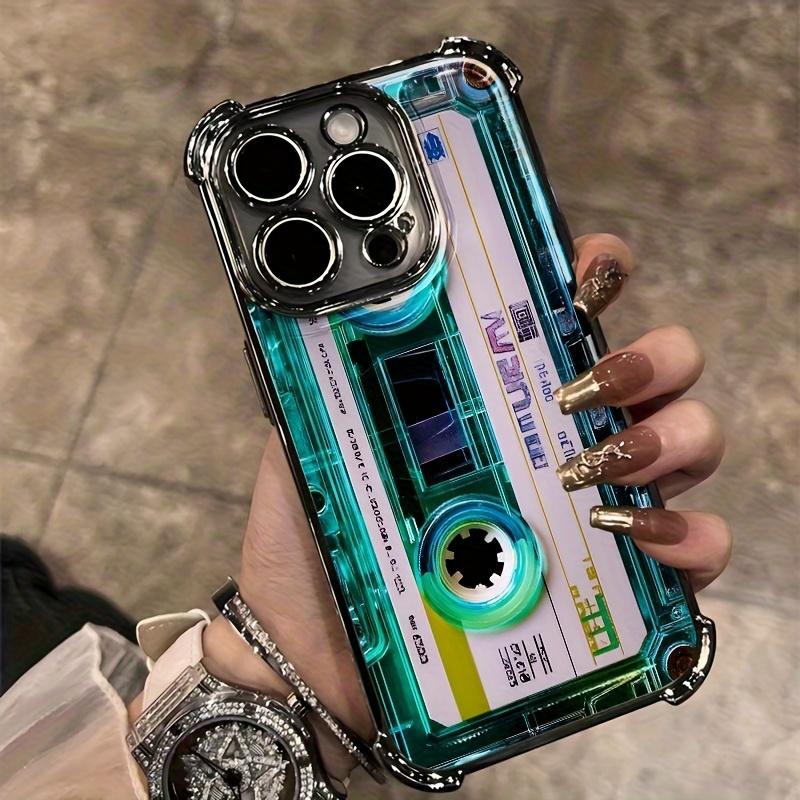 

Unique Blue-Green Cassette Tape Phone Case For iPhone 17 16 15 14 13 12 11 Pro Max Plus 17 Air Airbag Plating Back Cover iPhone 16 Pro Max