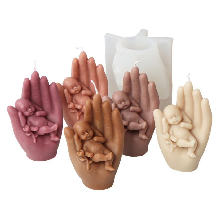 Baby in der Hand Kerzenform Schlafendes Baby Silikonform für DIY Seifen- und Kerzenherstellung