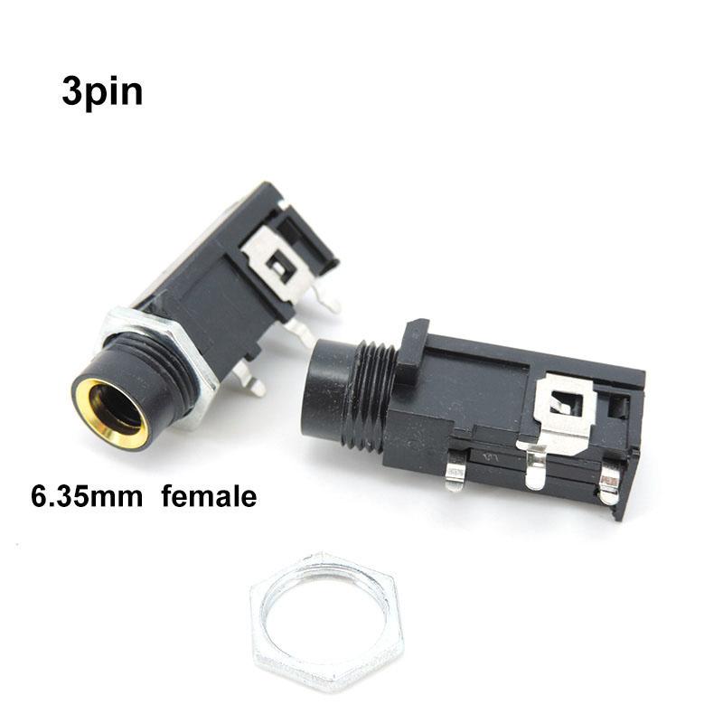 6.35mm 3pin Power Socket PCB Panel Female Mount Audio Jack Speaker Connector Cable Adapter 1/4 Inch 6.5 Mono Plug Microphone