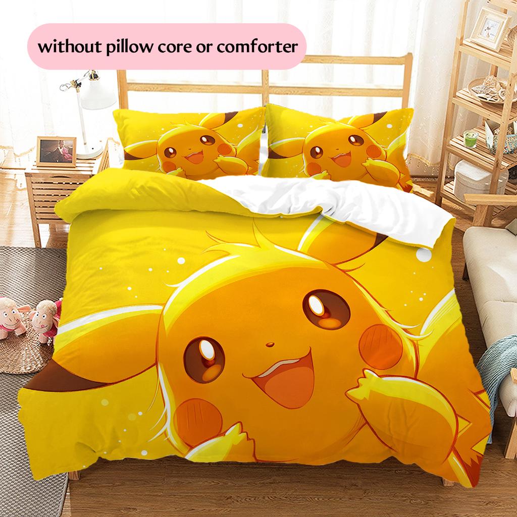 Biancheria da letto con motivo Pikachu Decorazione per la casa Regalo di compleanno (1 * copripiumino + 2 * federa, senza nucleo)