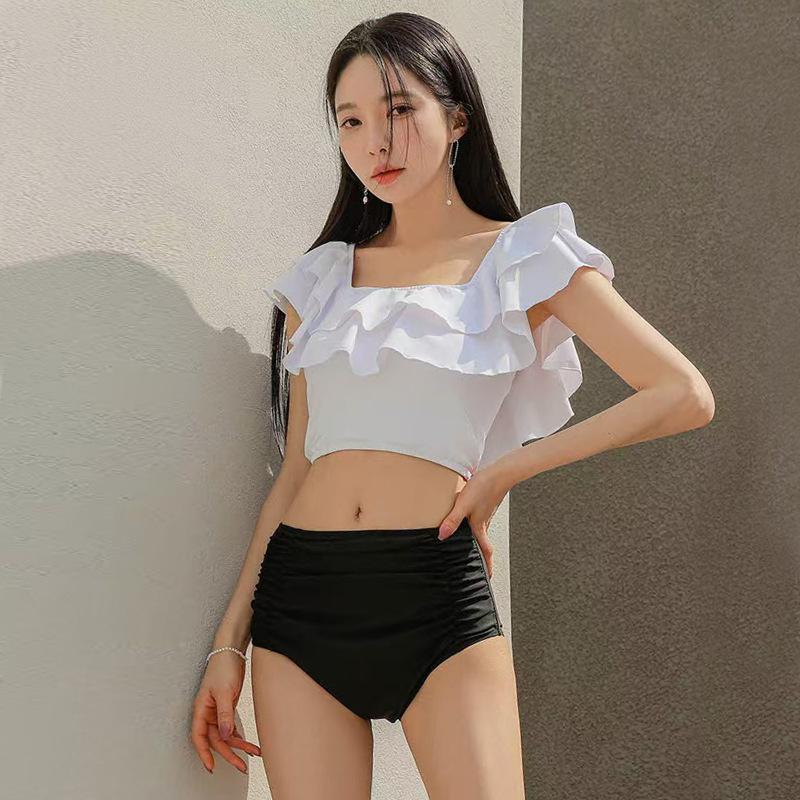 1011 Korean New Hot Spring Vacation Sexy Backless Ruffled High-waisted Slimming Triangle Split Swimsuit for Women