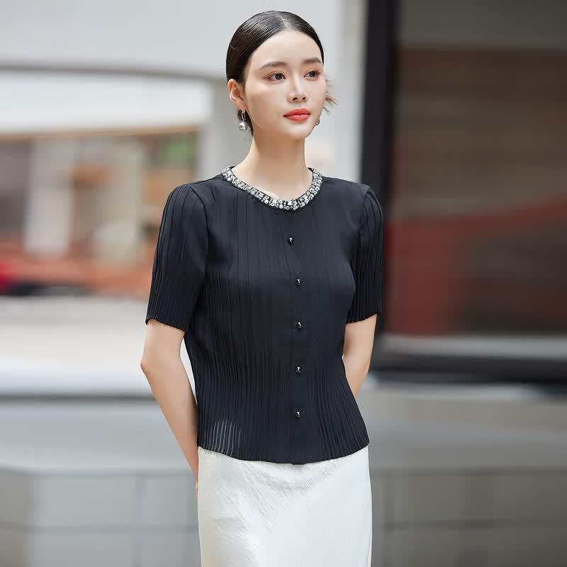 Women's Summer Pleated Short-Sleeve Blouse