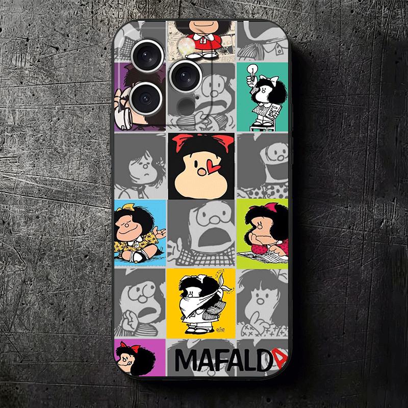 Mafalda Cartoon Cute Soft Phone Case for iPhone 16 16E 17 Air 15 Pro Max 14 Plus 13 Mini 11 12 7 Black Cover Back Shell