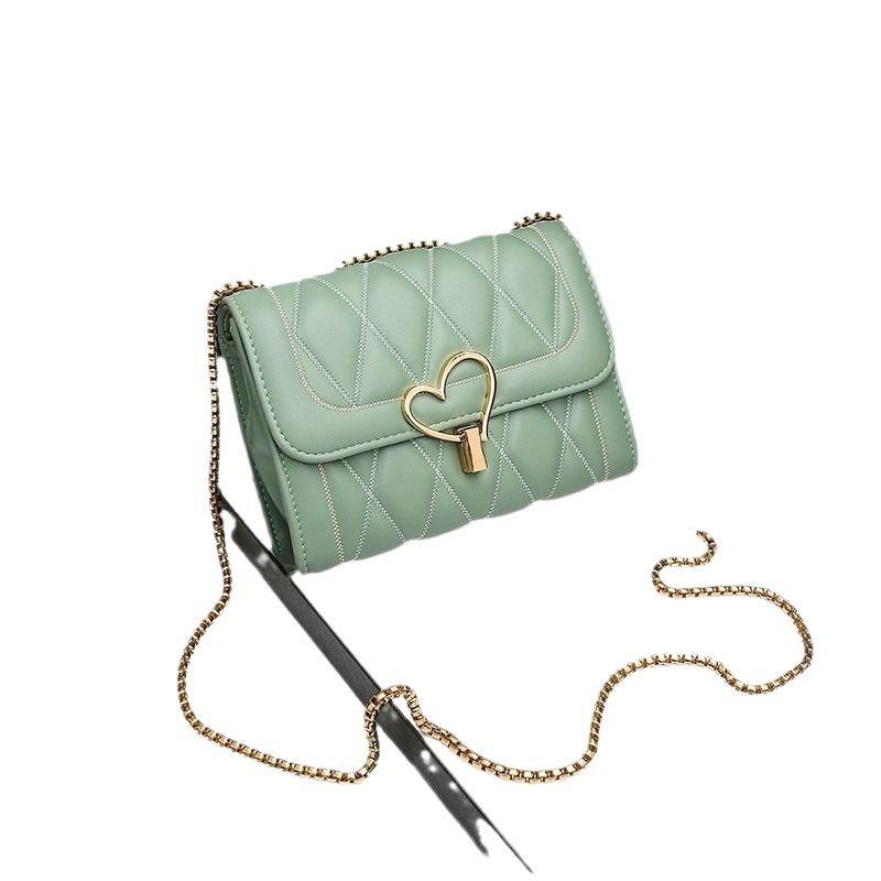 High-end Elegant Small Square Bag with Pleats, Chain, Heart Strip, Crossbody Small Bag
