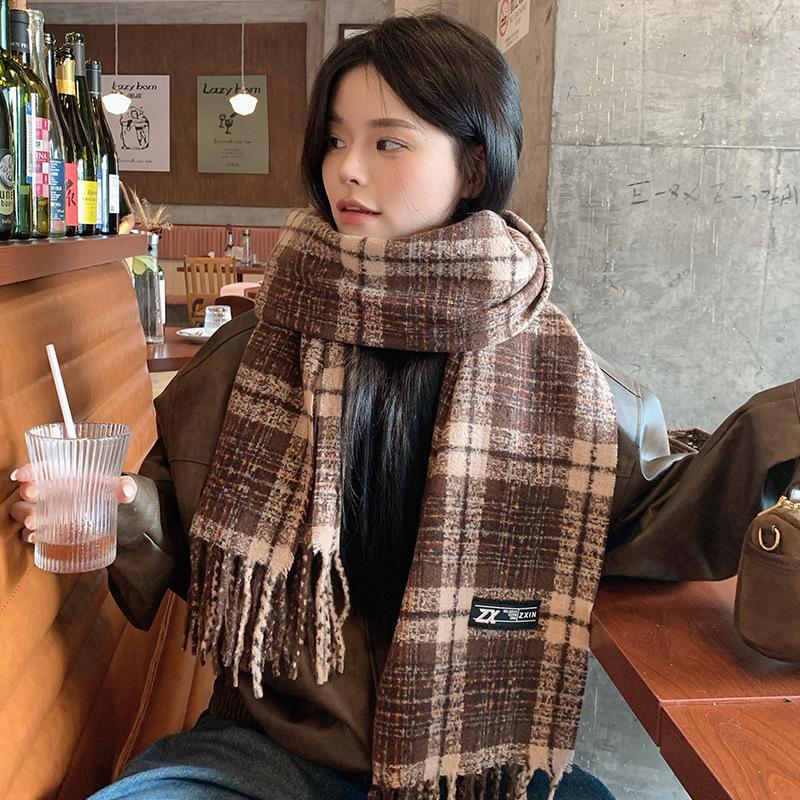 Winter shawl plaid red premium color matching striped retro fringed scarf women s winter warm soft scarf