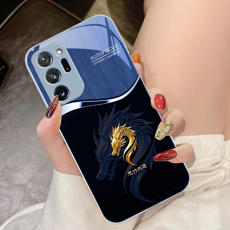 Wood Grain Dragon For Samsung Galaxy Note 8 9 10 PRO 20 Ultra A01 02 03 Core 04E 4G A10 12 13 5G Tempering Glass Phone Case