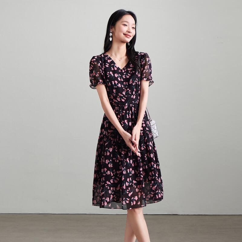 SOFSIL French Elegant Floral Bubble Sleeve Dress