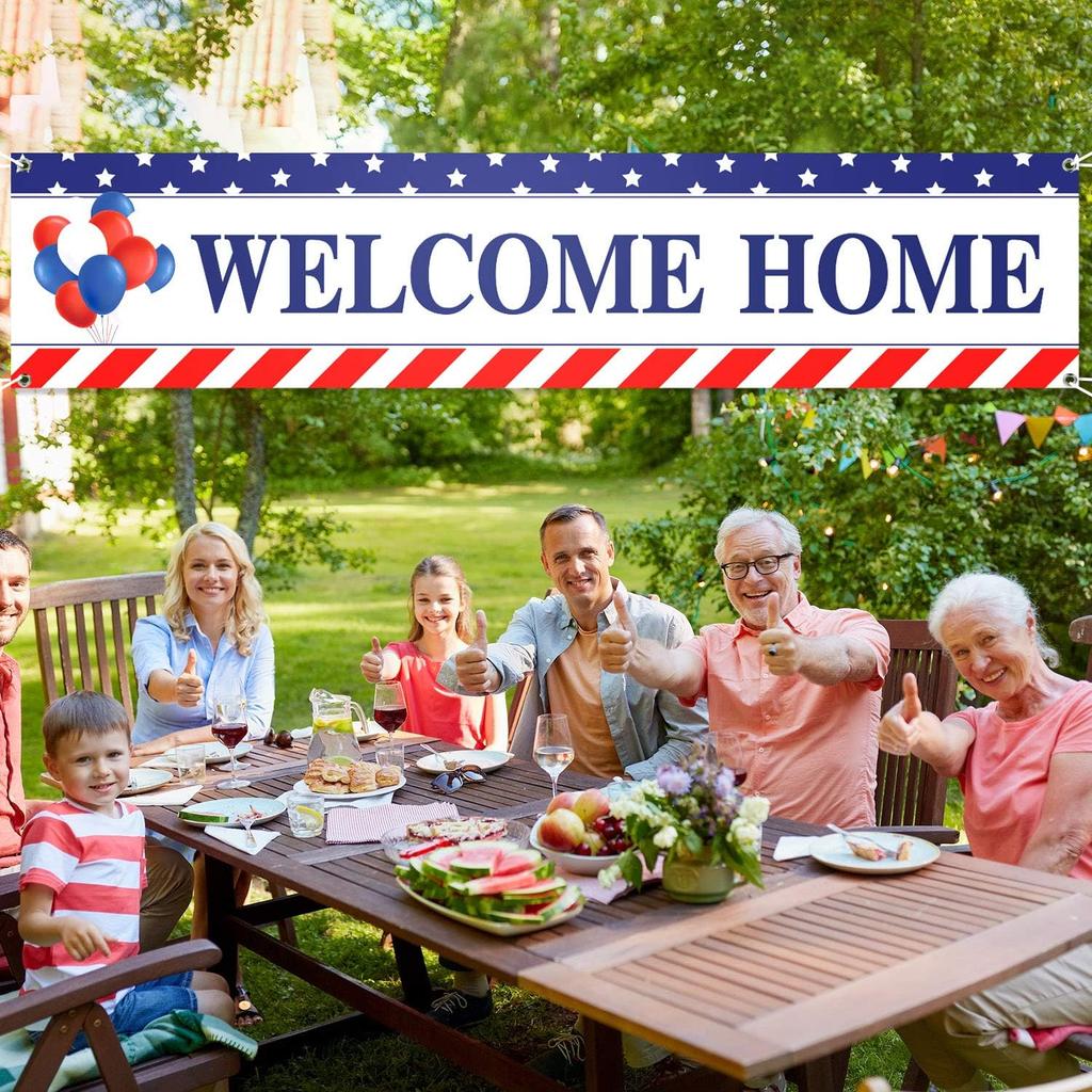 Blulu Welcome Home Banner Decoration 71 x 15.7 Inches Large Welcome Back Home Yard Sign for Outdoor Memorial Day Patriotic Labor Day Homecoming