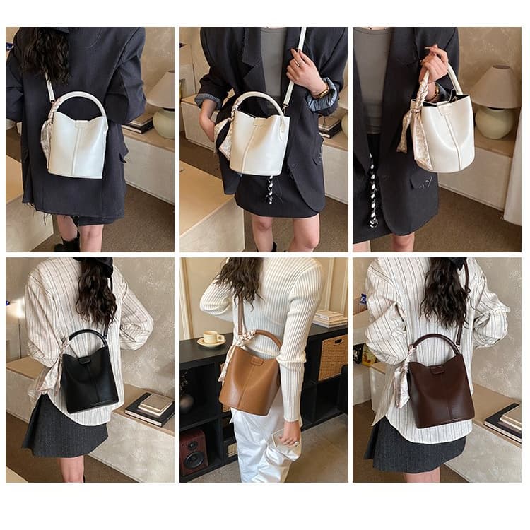 Lychee Pattern Bucket Bag Women's Hand Shoulder Messenger Bag