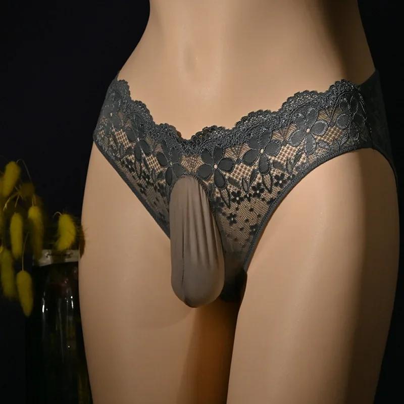 Herren Sexuelle Unterwäsche Sissy Beutel Spitze Höschen Blumen String Niedrige Taille Durchsichtige Slips Durchsichtige Lingerie Schwule Unterhosen