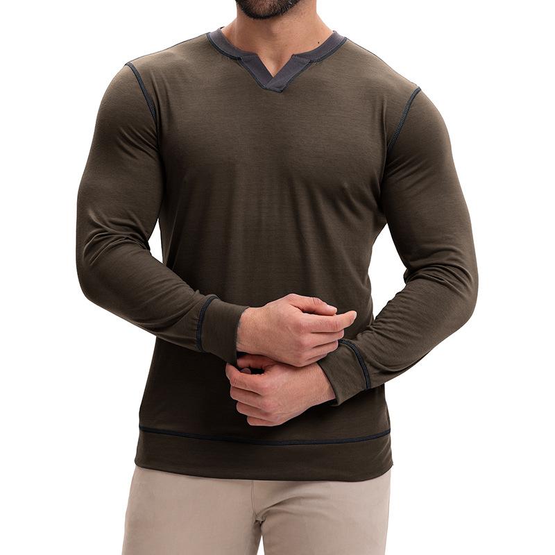 Men's V-neck long-sleeved T-shirt Casual men's base layer top T-shirt and sweatshirt