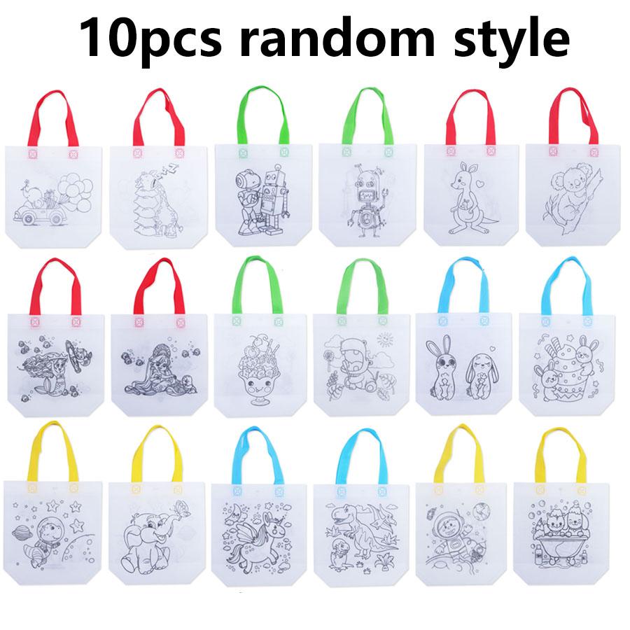 5/10 Stück DIY Doppelseitige Graffiti-Tasche mit Buntstift zum Ausmalen Vliesstofftaschen Bastelbedarf Zeichen-Geschenktasche JXB