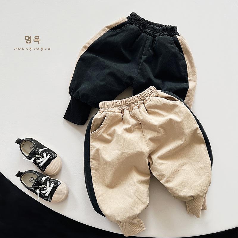 Kids Contrast Color Thickened Fleece Casual Long Pants For Boys And Girls