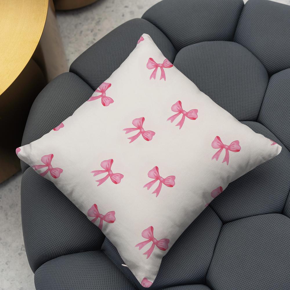 Pink Bow Cherry Cushion Cover Reversible Plush Pillow Cover For Car Sofa Bedroom Decorative Gift Pillowcase
