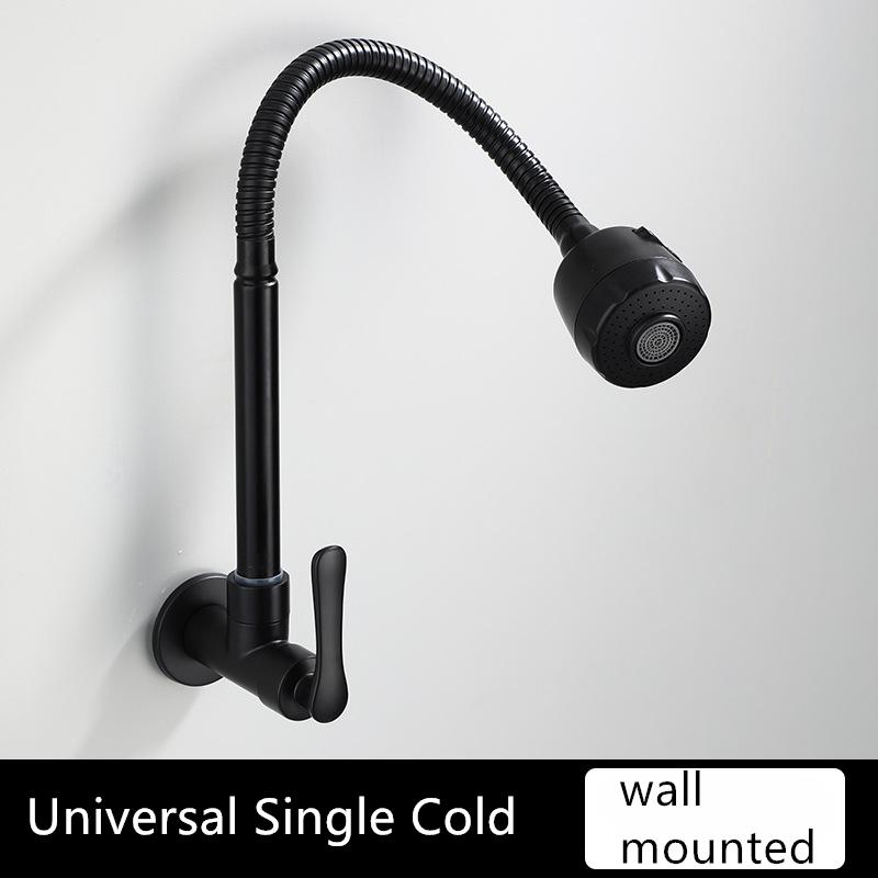 Bateria kuchenna pojedyncza zimna woda czarna montowana na ścianie elastyczna bateria ze stali nierdzewnej gwint G1/2' krany zlewozmywakowe