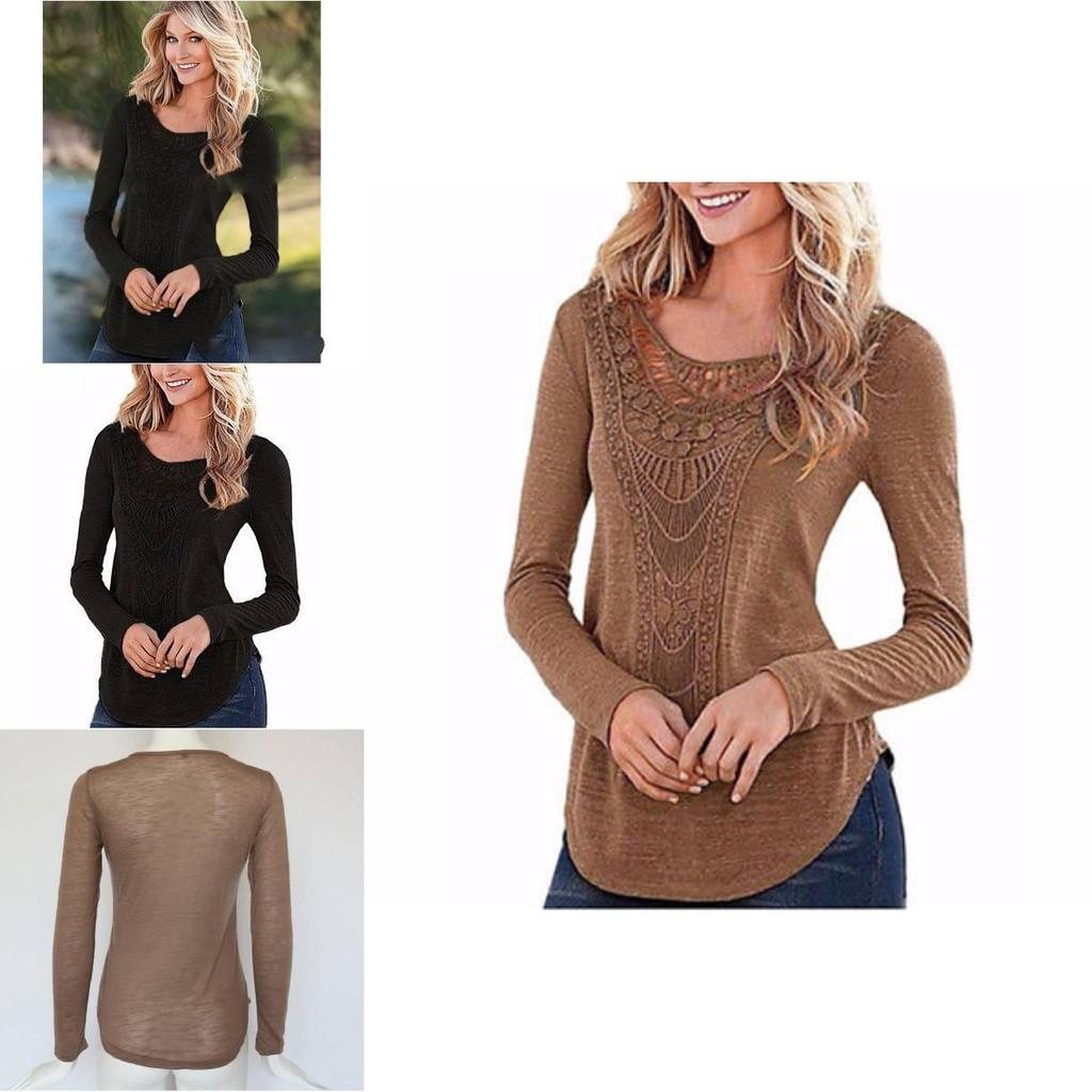 Elegant Lace Patchwork Long Sleeve Cotton Blouse For Women Geometric Design