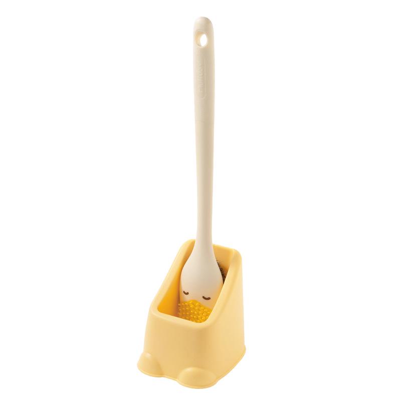 Duckbill Long-Handle Toilet Brush with Soft Bristles for Squatting Pan, Wall-Mounted, No Dead Angle Cleaning.