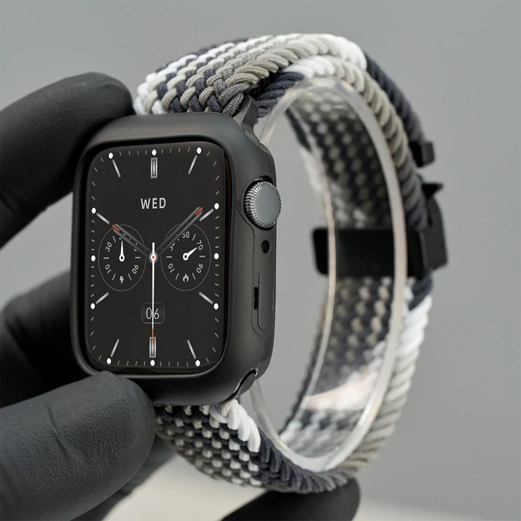 Silicone Case+Braided Strap For Apple Watch Bands 46mm 49mm 44mm 42mm 41mm 40mm 38mm SE 10 9 6 5 Ultra 2 Nylon Correa Strap