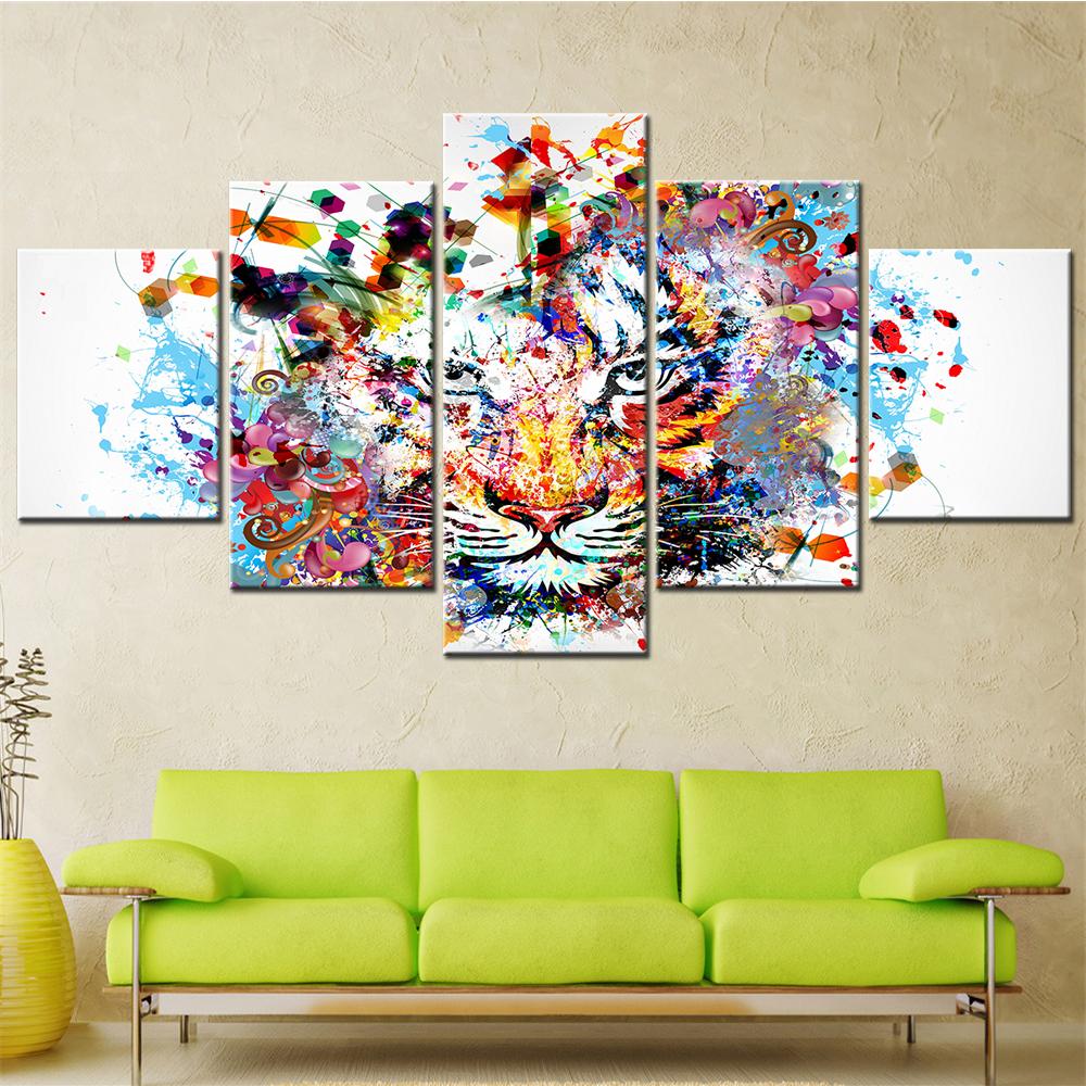 

Abstract Colorful Tiger Wall Art Canvas Set 5 Panel Animal Painting for Living Room Decor Modular House Decoration Poster 20X35 20X45 20X55cm