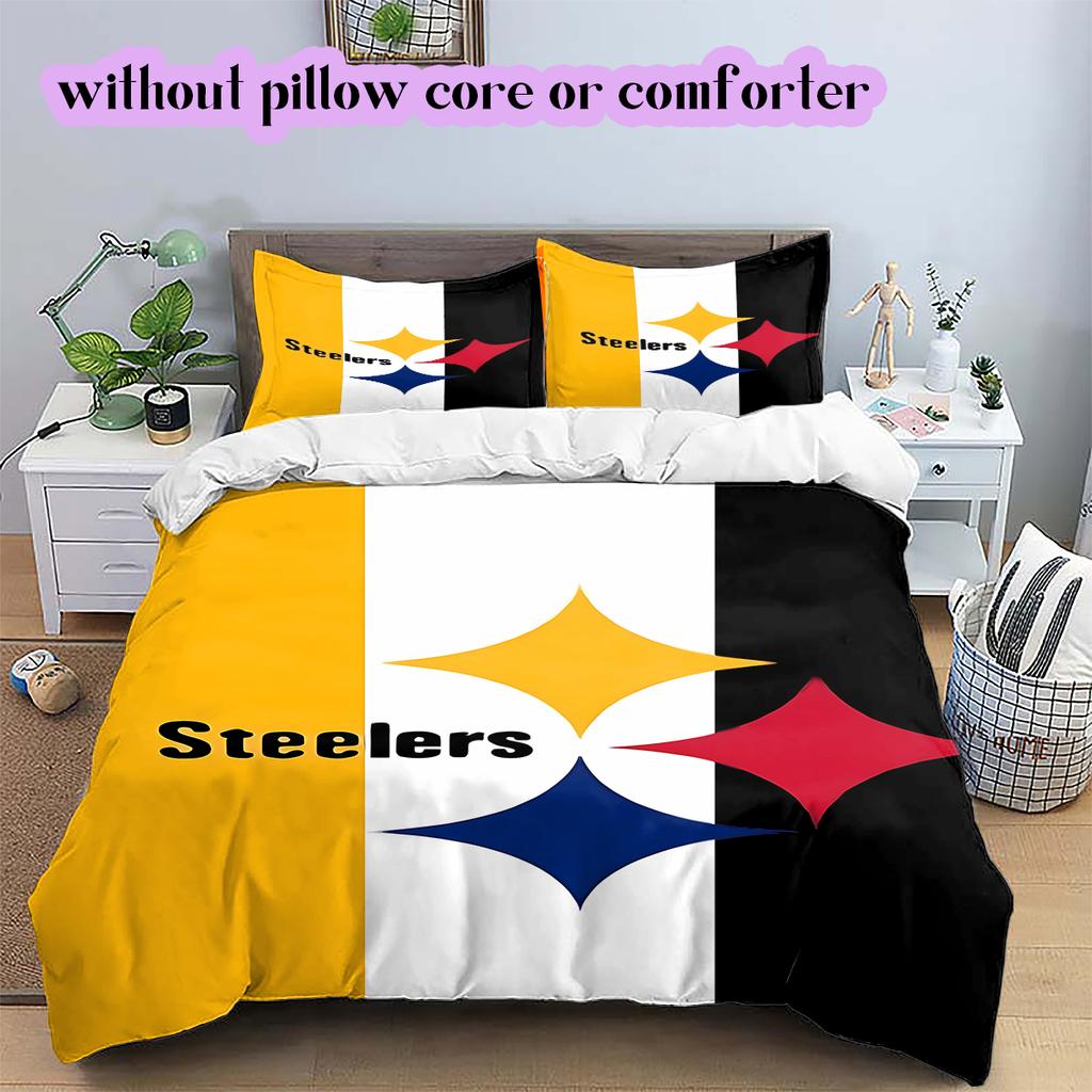 Pittsburgh Steelers Vzorovaná Sada Povlečení Prošívaná Přikrývka Povlak na Polštář Domácí Dekorace Narozeninový Dárek (1 * povlak na peřinu + 2 * povlak na polštář, bez jádra)
