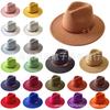 Fashion Flat-brimmed Top Hat Temperament Style Men's and Women's Street Photography Autumn and Winter Woolen Felt Hat Fashion Belt Buckle Jazz Hat