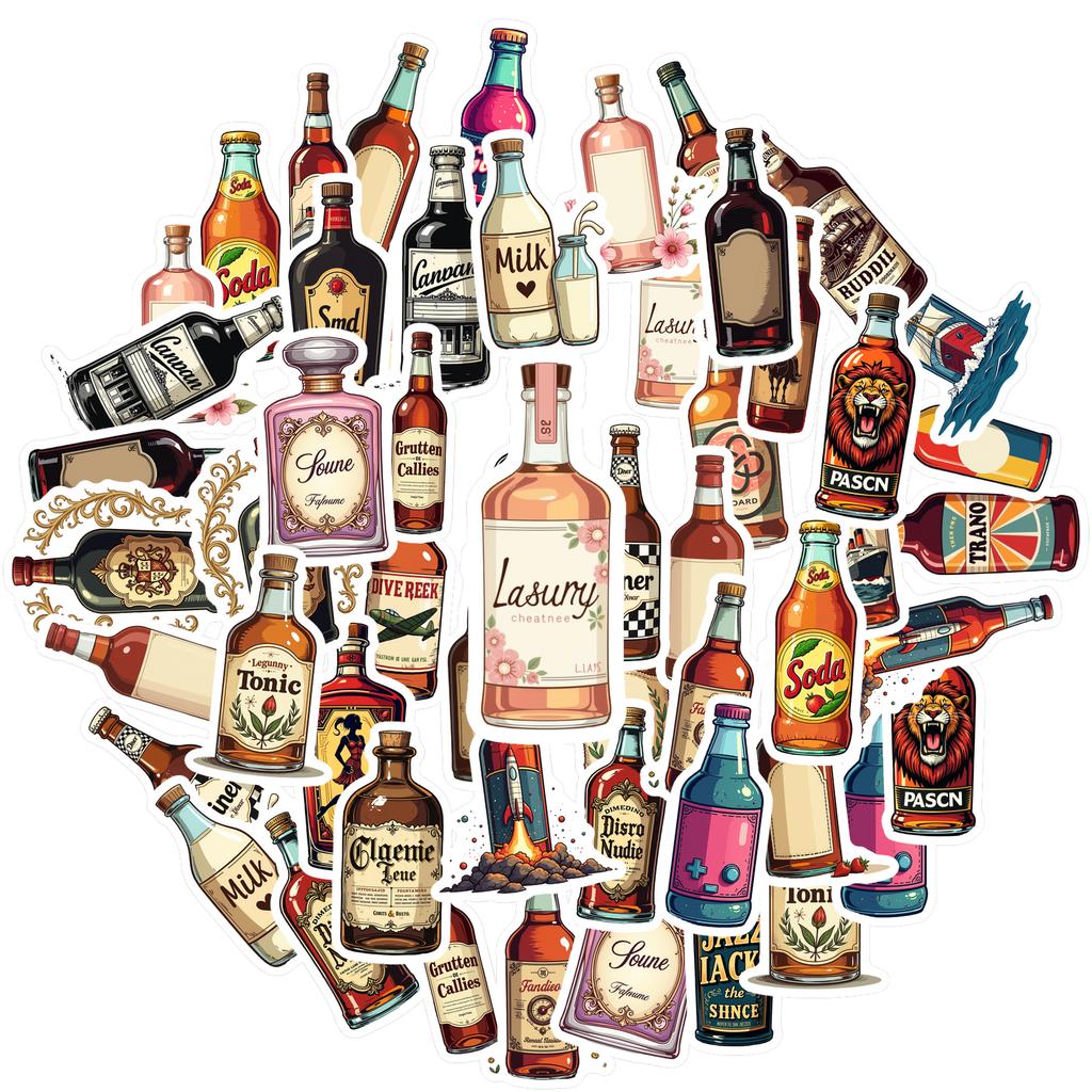 35pcs Stylish Stickers Retro Stationery Stickers Beverage Stickers For Guitar DIY Bicycle Skateboard Laptop Luggage Decor