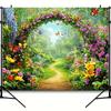 2D Blumenbogen Kulisse, Verzauberter Garten mit Schmetterlingen Fotografie Hintergrund für Alle Anlässe