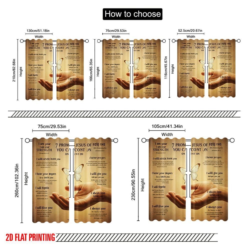 2pcs 2D Flat Printing Window Curtains Jesus Promises Strength Peace Polyester Without Electricity All Season Party & Holiday