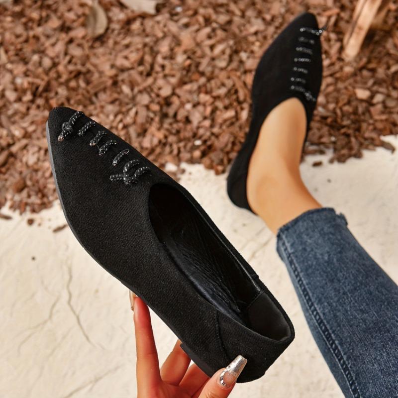 Fashion Retro Pointed Toe Shallow Mouth Flat Single Shoes Women's Spring New Cloth Front Lace-up Soft Slip Non-slip Low-top Shoes