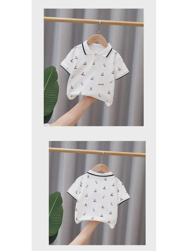 Ha Weijia Single-Color Sailboat T-Shirt – Boys' Short Sleeve