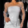 2024 Fashion Special Women's Clothing Long Sleeves Mesh Dress Sexy Sexy Black Fishnet Skirt Bodycon Dress