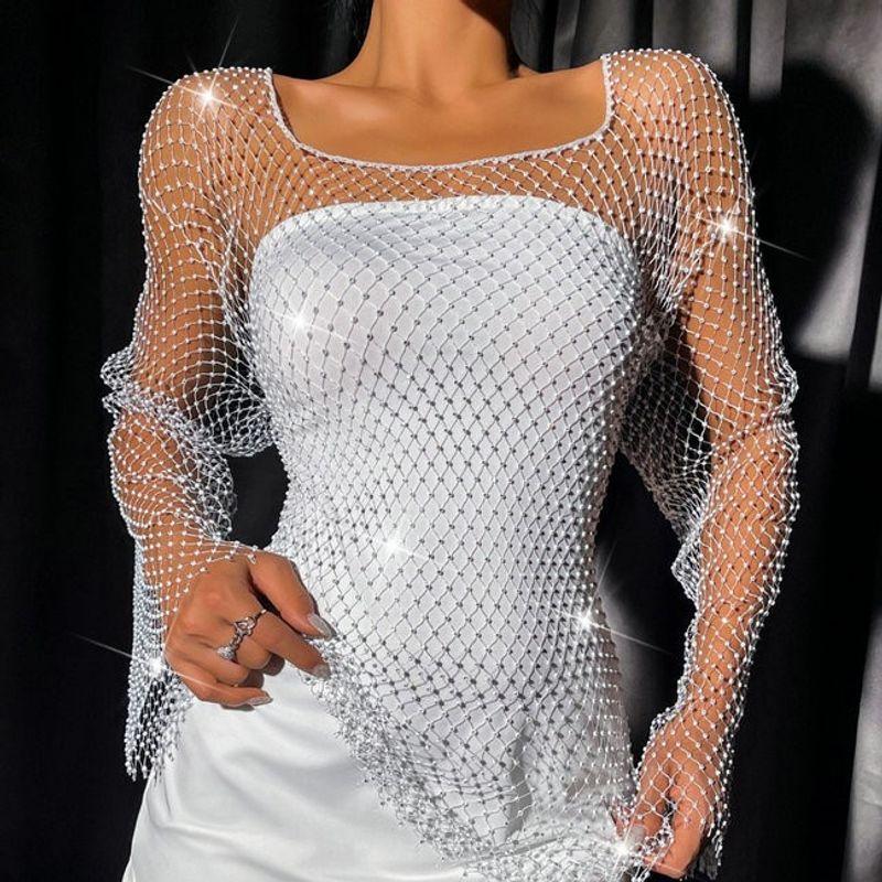 2024 Fashion Special Women's Clothing Long Sleeves Mesh Dress Sexy Sexy Black Fishnet Skirt Bodycon Dress