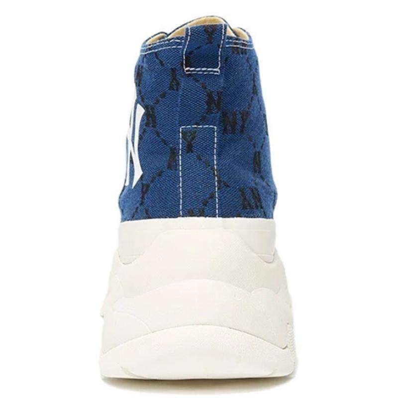 MLB Chunky High Anti-Slip Wear-Resistant High-Top Canvas Shoes Unisex Blue Sneakers 3ASHU311N-50BLD