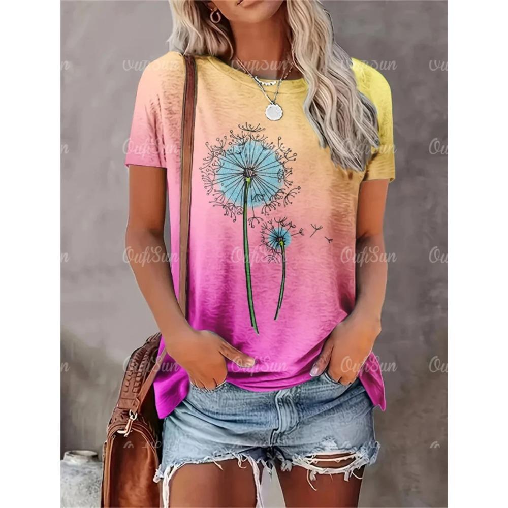 2024 New Style T-Shirt For Women Heart Print Top Fashion Women's Oversized Clothes Tees Summer Crew Neck Blouse Original Design