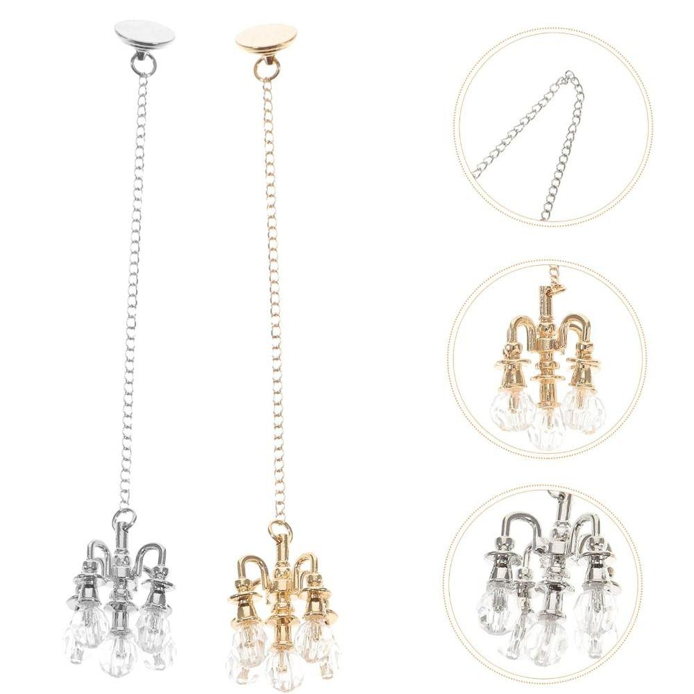 Playing Scene Mini Five-head Chandelier Gold/silver Ceiling Lamp Model  Doll House Accessories
