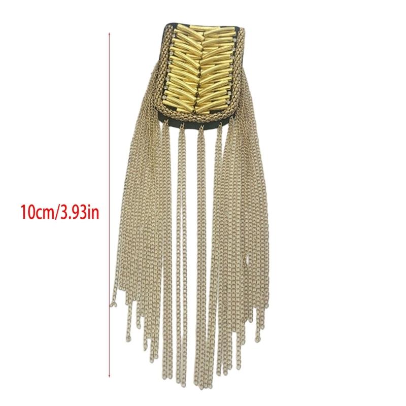 2Pcs Hand-Sewn Shoulder Epaulettes for Formalwear, Pair with Metal Tassels and Angled Tube Rows for Weddings and Ceremonies