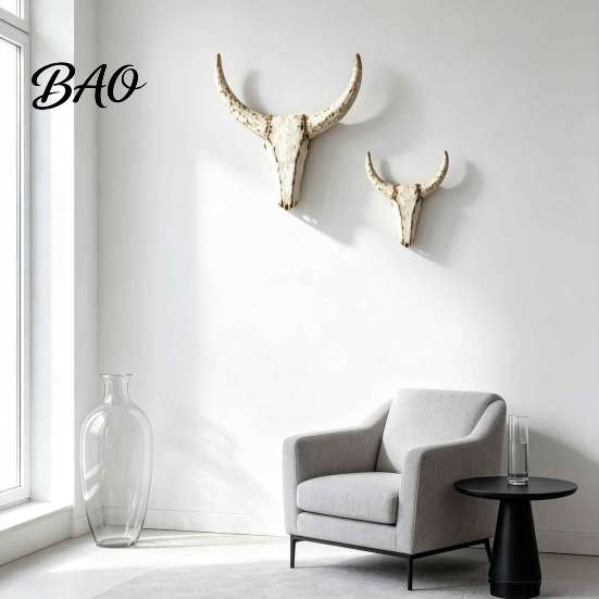 Decorazione Camera Retrò Neutra Scultura da Parete Toro Longhorn, Statuetta Animale Rustica da Fattoria, Decorazione Usurata, Statua Vintage Decorativa da Tavolo