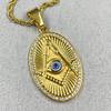Masonic Freemason Pendant Necklace Retro Gold Color Stainless Steel  for Hiphop Man Paved Sparkling Rhinestones Pendant