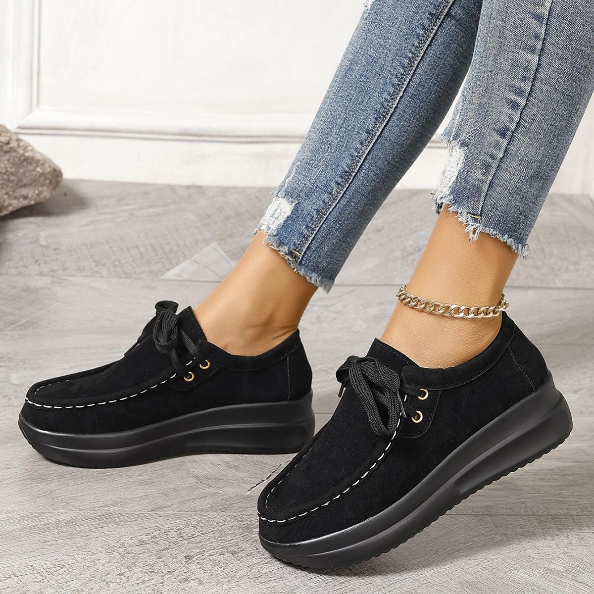 

Модные дышащие повседневные туфли на плоской подошве женские легкие качели на платформе для похудения 36 чёрный