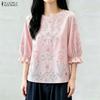 ZANZEA Camicetta Casual da Donna con Stampa Floreale, Girocollo, Manica 3/4