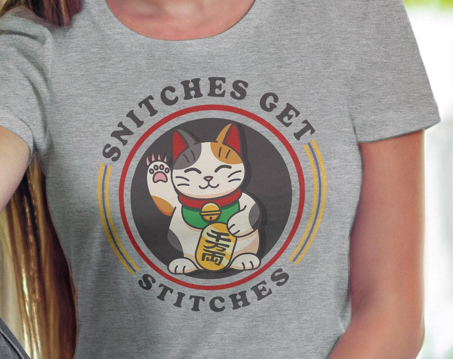 Neko Cat Anarchy Tee – Snitches Get Stitches, Funny Cat Shirt 3XL