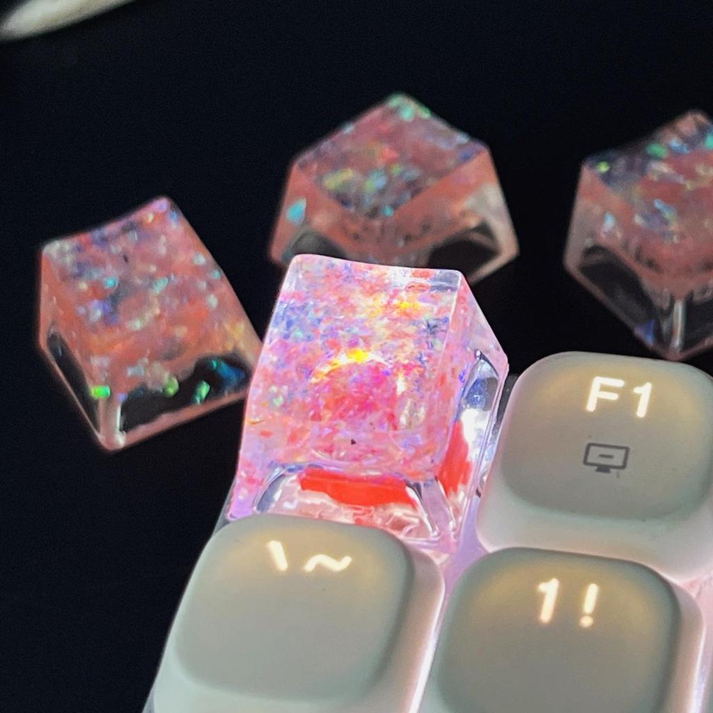 Handmade Translucent Shell Resin Keycaps for Mechanical Keyboards - Colorful Cross-Axis Design