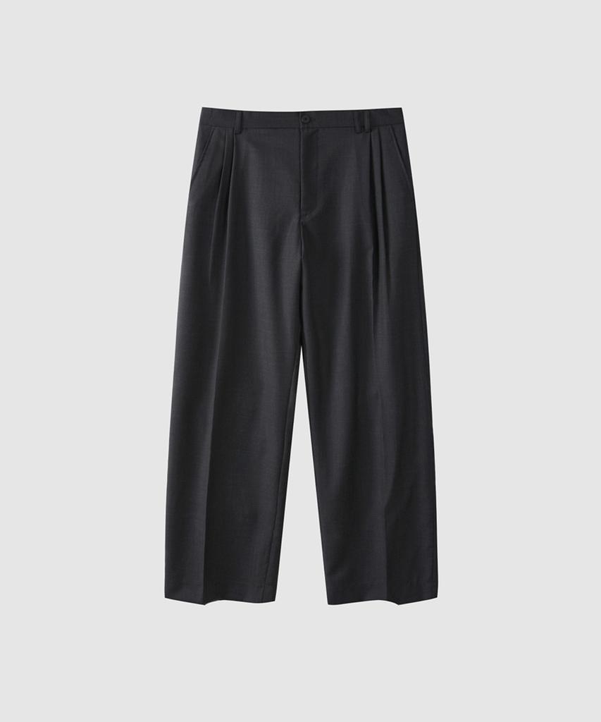 ASP Wool Blended Wide Two-Pleat Slacks - Deep Charcoal