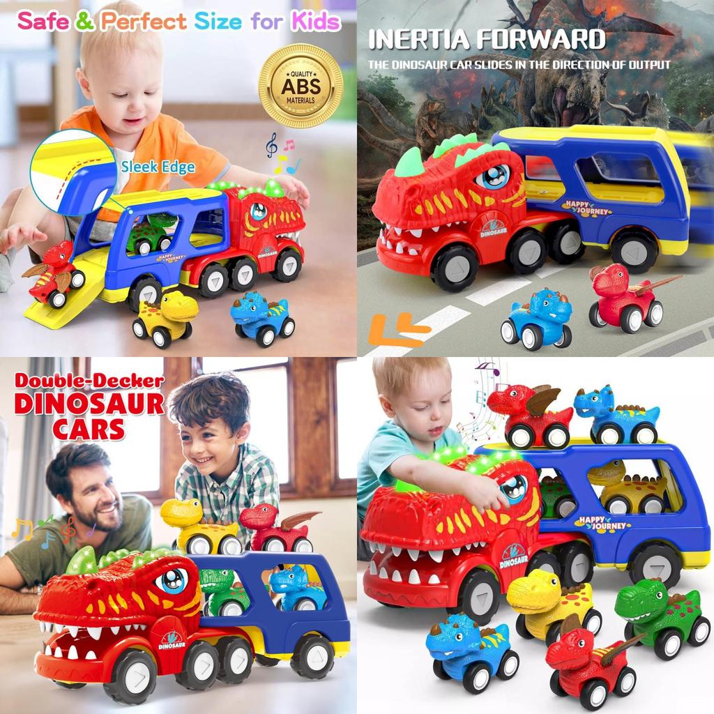 Exciting Double Layer Dinosaur Transport Truck With Lights Sounds And Inertia Features