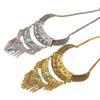 Bohemian Layered Zinc Alloy Leaf Pendant Necklace With Tassels For Vintage Style Jewelry
