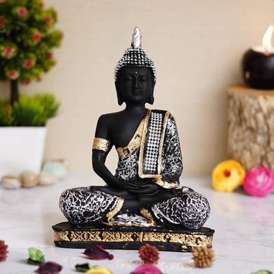 Statua di Buddha Meditante Per Decorazione Domestica Idolo/Centrotavola Decorativo - 17 cm  (Poliresina, Argento)