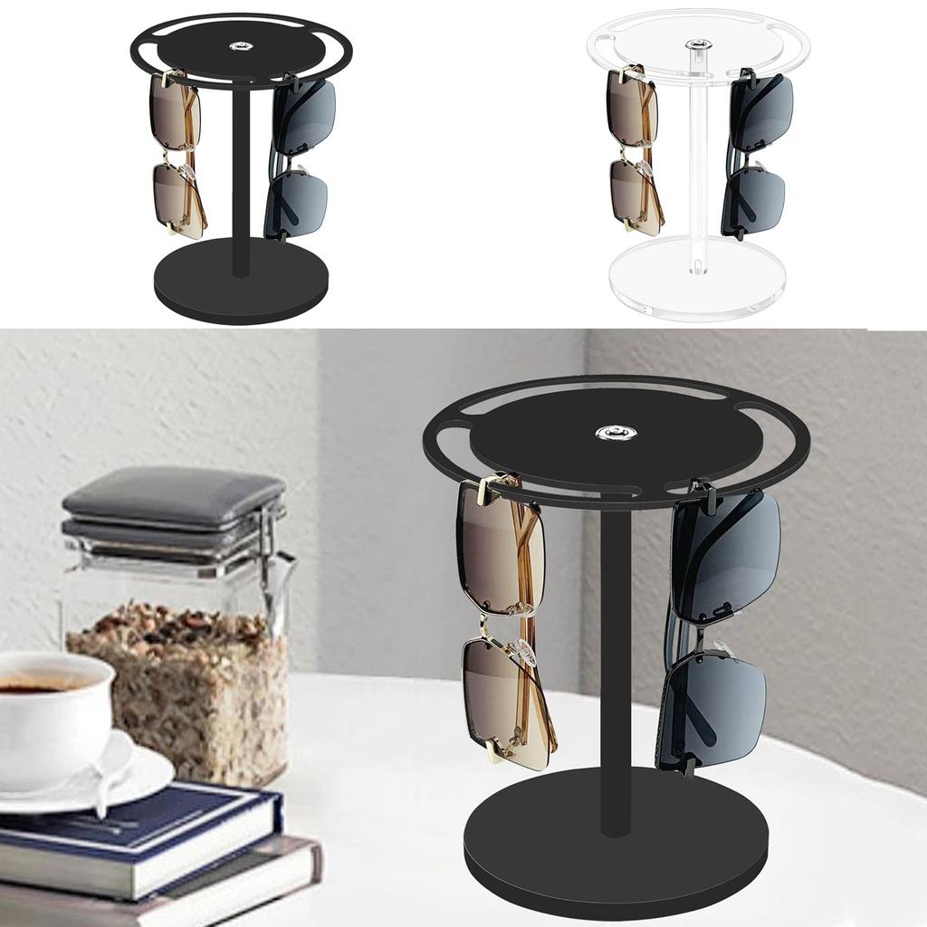 Pluokvzr Sunglasses Holder 360 Degree Rotating Sunglasses Stand Acrylic Eyeglasses Display Rack Black/Transparent Sunglasses Stan
