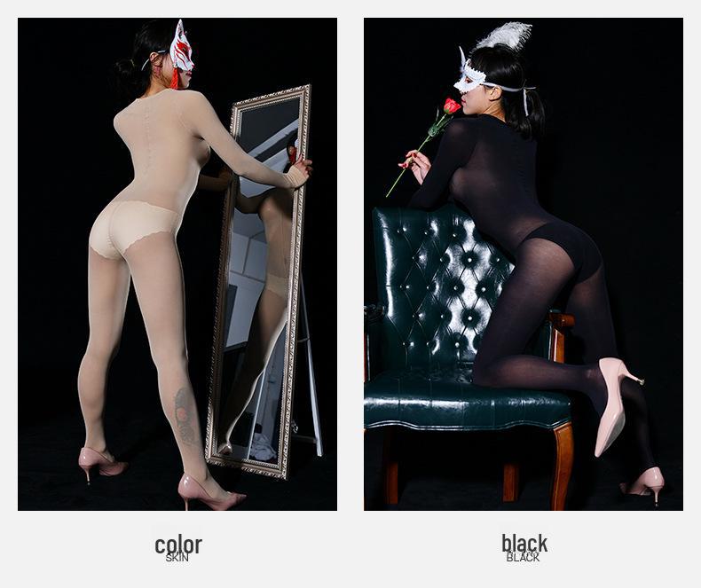 Qinghe 10D Seamless Stockings Jumpsuit - Sexy, Sheer Full-Body Stockings Lingerie Pajamas for Women